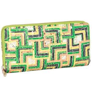 Long Geo Pattern Wallet | Green | 8" x 4" x 1"